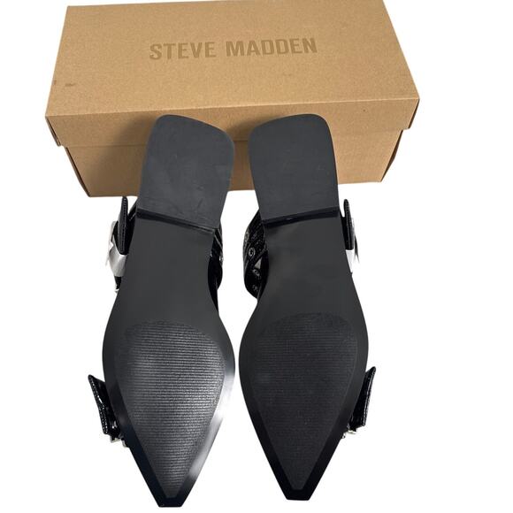 NWB Steven Madden Women's Graya Black Patent Slingback Flats Size 9 - Picture 6 of 12